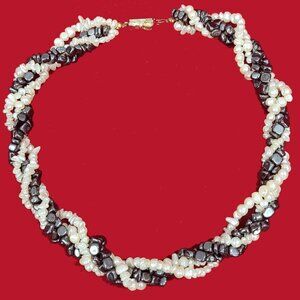Vintage Pearl & Hematite Multistrand Twisted Necklace
